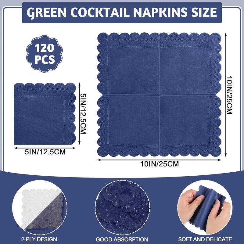 NatNarr 120 Pcs Navy Blue Napkins, Scalloped Blue Cocktail Napkins Disposable Beverage Dessert Napkin Patriotic Napkin for Bar Birthday Baby Shower, 5 x 5 Inch - Image 2